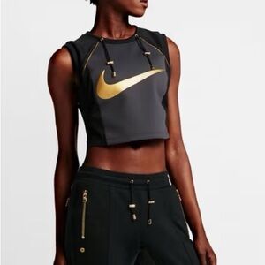 Nike Lab X Olivier Rousteing Lion Crop Jersey Style Tank Top in Black & Gold